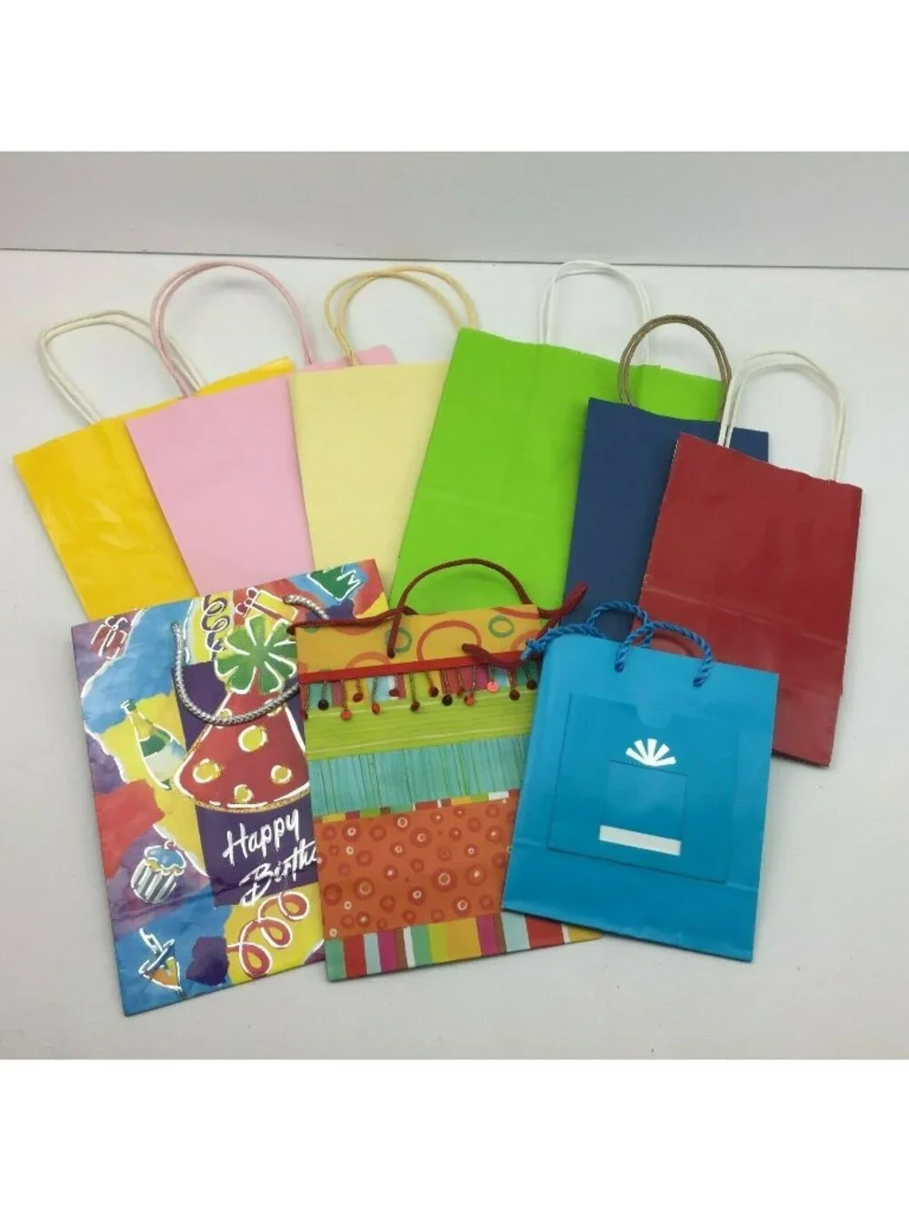 Birthday Present Wrapping Gift Bags Solid Color Lot Party Supply 9 Count